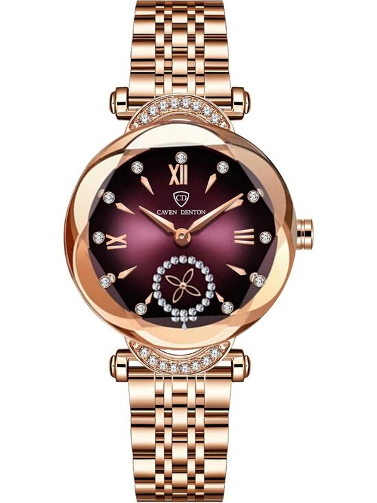 Accessories - Women's Purple Crystal Accents Dainty Stainless Steel Strap Quartz Wrist Watch